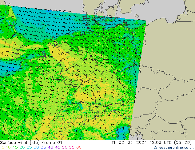 Surface wind Arome 01 Th 02.05.2024 12 UTC