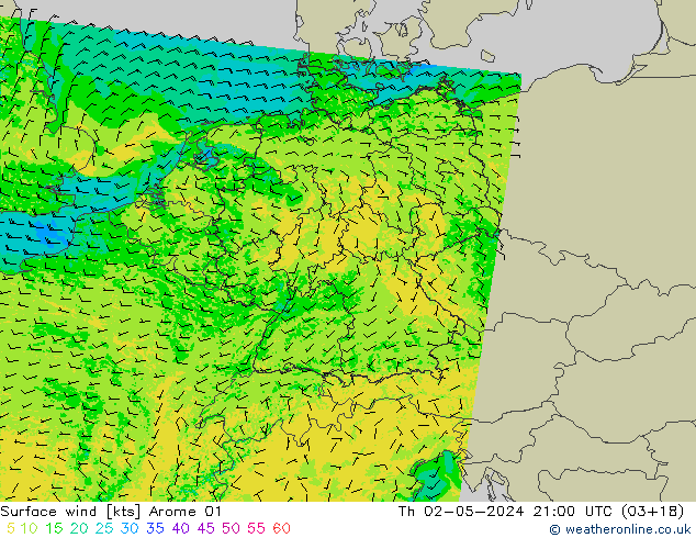 Rüzgar 10 m Arome 01 Per 02.05.2024 21 UTC