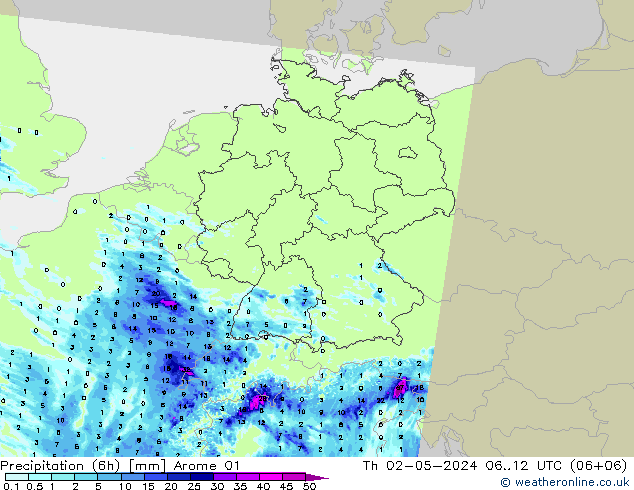 Yağış (6h) Arome 01 Per 02.05.2024 12 UTC