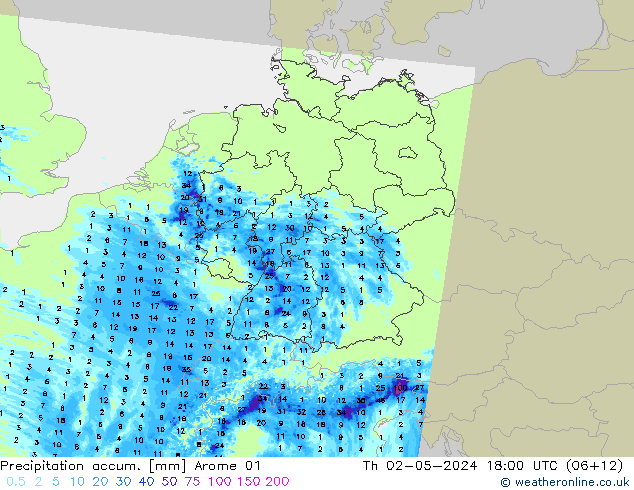 Precipitation accum. Arome 01 Th 02.05.2024 18 UTC