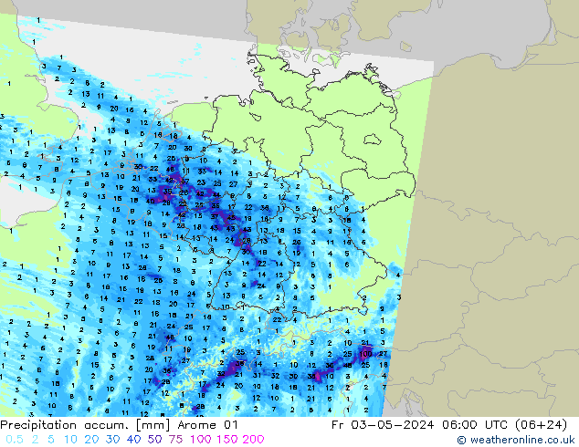 Toplam Yağış Arome 01 Cu 03.05.2024 06 UTC