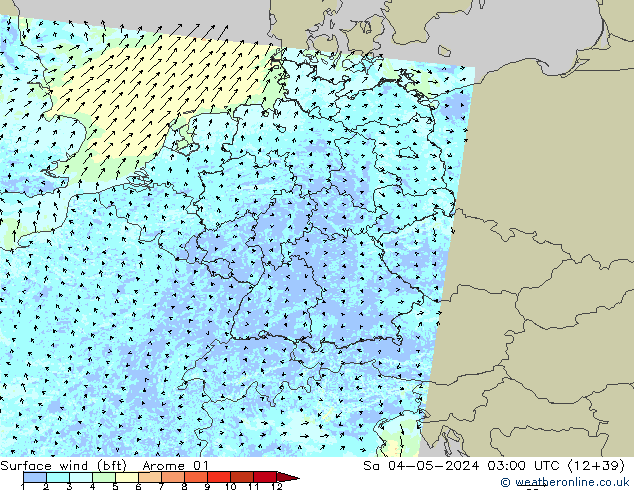 Surface wind (bft) Arome 01 Sa 04.05.2024 03 UTC