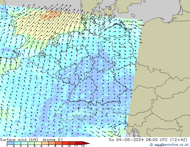 Rüzgar 10 m (bft) Arome 01 Cts 04.05.2024 06 UTC