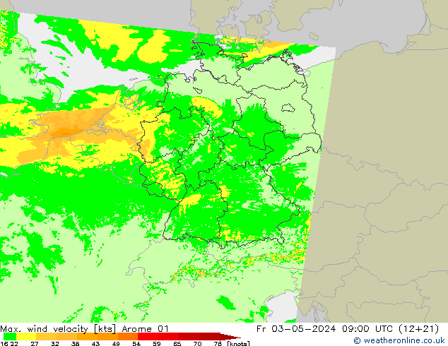 Windböen Arome 01 Fr 03.05.2024 09 UTC
