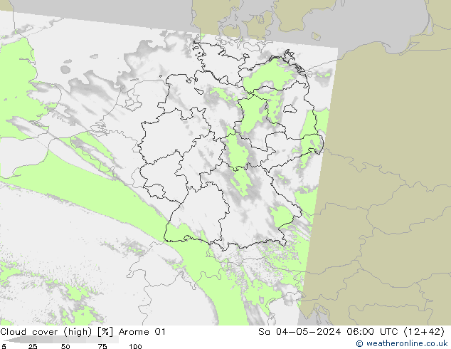 Bewolking (Hoog) Arome 01 za 04.05.2024 06 UTC