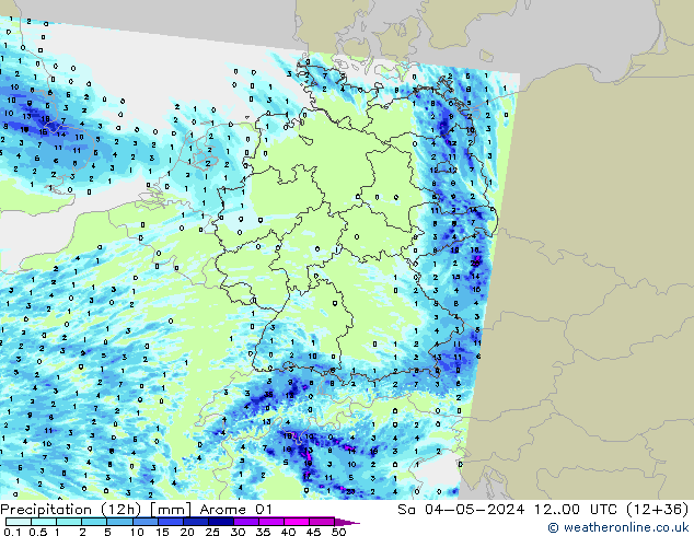 Precipitazione (12h) Arome 01 sab 04.05.2024 00 UTC