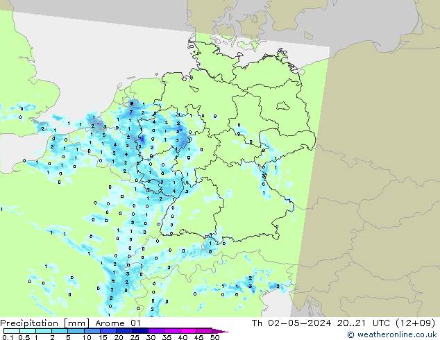 Precipitation Arome 01 Th 02.05.2024 21 UTC