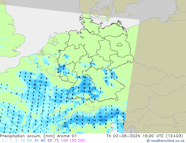 Precipitation accum. Arome 01  02.05.2024 15 UTC