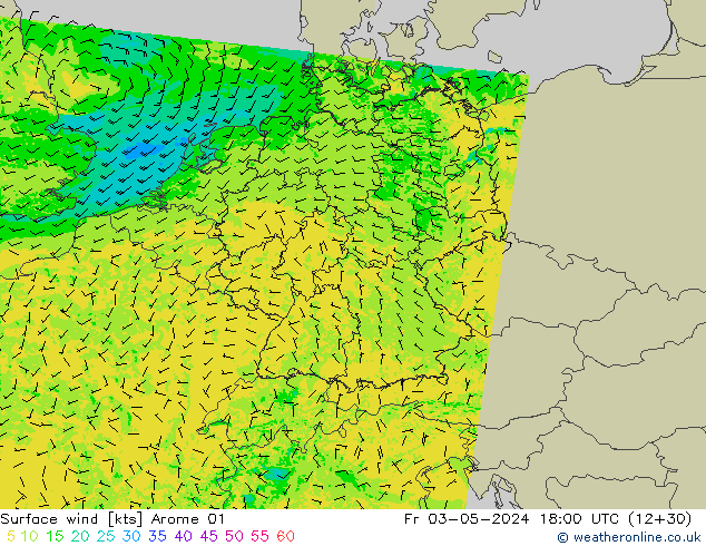 风 10 米 Arome 01 星期五 03.05.2024 18 UTC