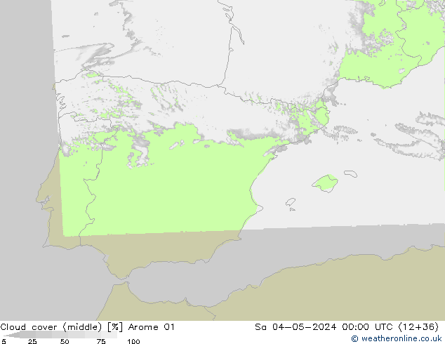 nuvens (médio) Arome 01 Sáb 04.05.2024 00 UTC