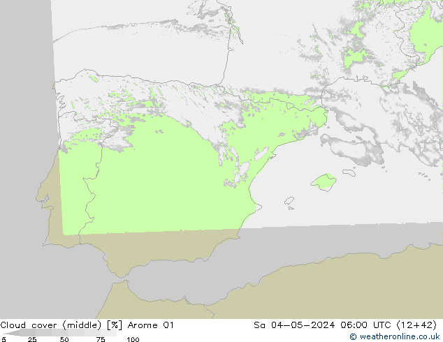 Cloud cover (middle) Arome 01 Sa 04.05.2024 06 UTC