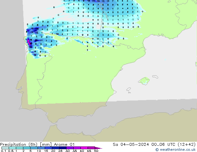 Precipitation (6h) Arome 01 Sa 04.05.2024 06 UTC