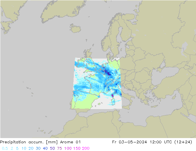 Precipitation accum. Arome 01 пт 03.05.2024 12 UTC