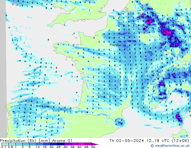 Precipitation (6h) Arome 01 Th 02.05.2024 18 UTC