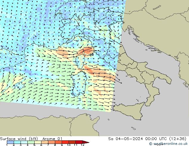 Surface wind (bft) Arome 01 So 04.05.2024 00 UTC