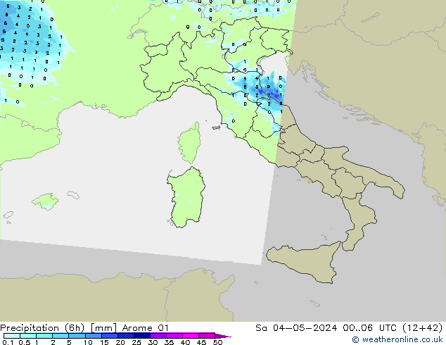 Precipitación (6h) Arome 01 sáb 04.05.2024 06 UTC