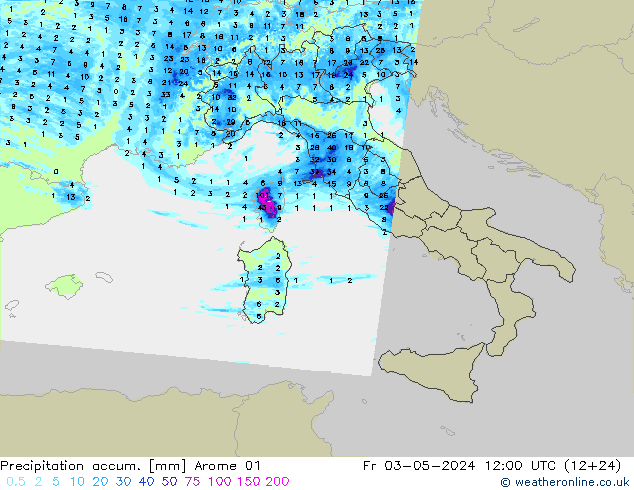 Nied. akkumuliert Arome 01 Fr 03.05.2024 12 UTC