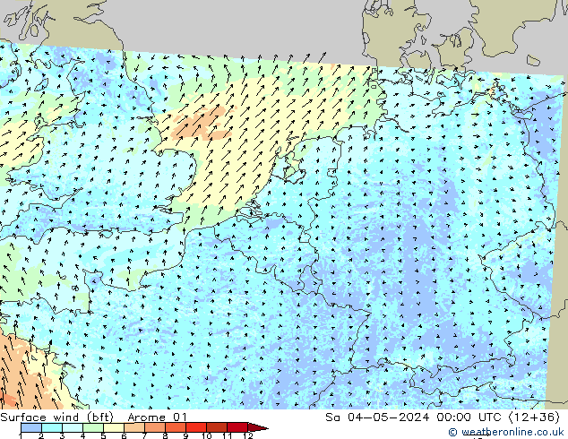 Surface wind (bft) Arome 01 Sa 04.05.2024 00 UTC
