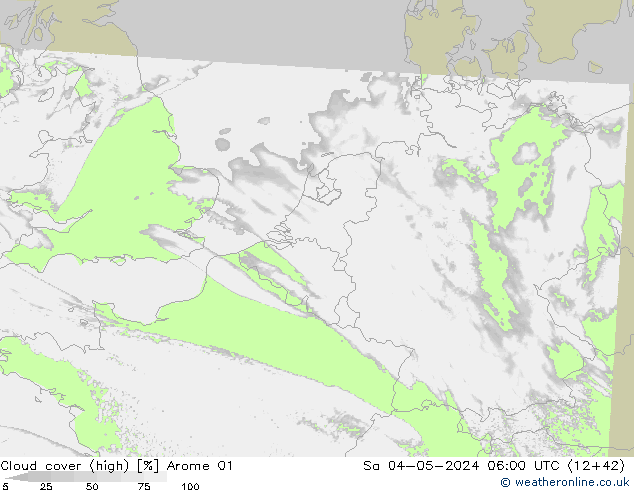 Nubes altas Arome 01 sáb 04.05.2024 06 UTC