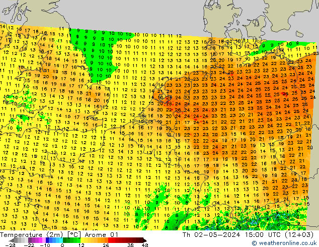 Temperaturkarte (2m) Arome 01 Do 02.05.2024 15 UTC