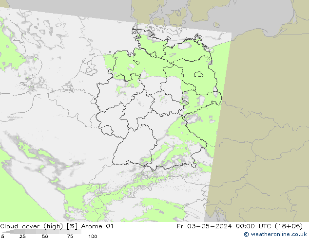 Bewolking (Hoog) Arome 01 vr 03.05.2024 00 UTC
