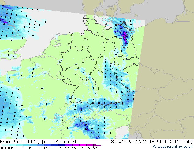 Precipitación (12h) Arome 01 sáb 04.05.2024 06 UTC
