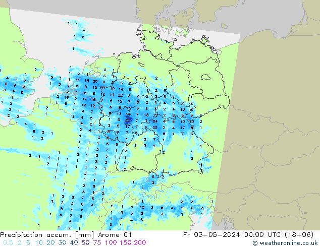 Precipitation accum. Arome 01 пт 03.05.2024 00 UTC