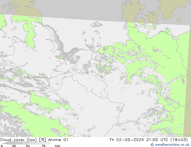 Cloud cover (low) Arome 01 Th 02.05.2024 21 UTC