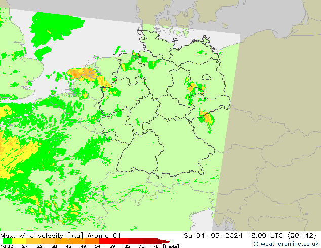 Max. wind velocity Arome 01 so. 04.05.2024 18 UTC