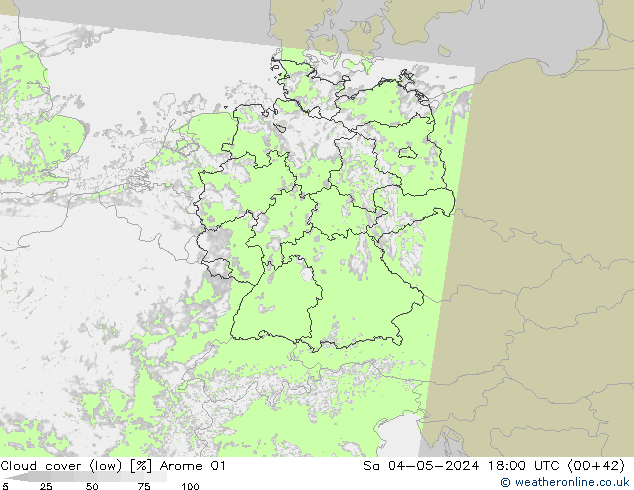 Bewolking (Laag) Arome 01 za 04.05.2024 18 UTC