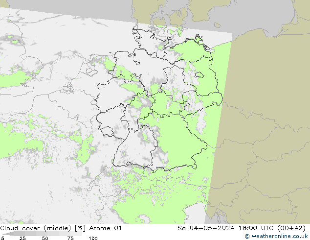 Nubes medias Arome 01 sáb 04.05.2024 18 UTC