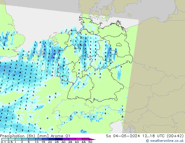 Precipitation (6h) Arome 01 Sa 04.05.2024 18 UTC