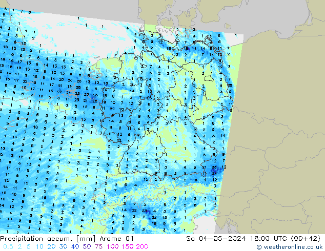 Precipitation accum. Arome 01 Sa 04.05.2024 18 UTC