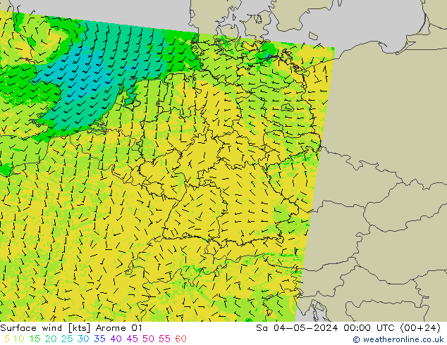 Vento 10 m Arome 01 sab 04.05.2024 00 UTC