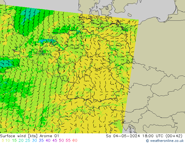 Surface wind Arome 01 So 04.05.2024 18 UTC