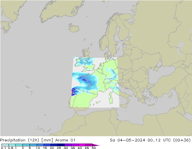 Precipitation (12h) Arome 01 Sa 04.05.2024 12 UTC