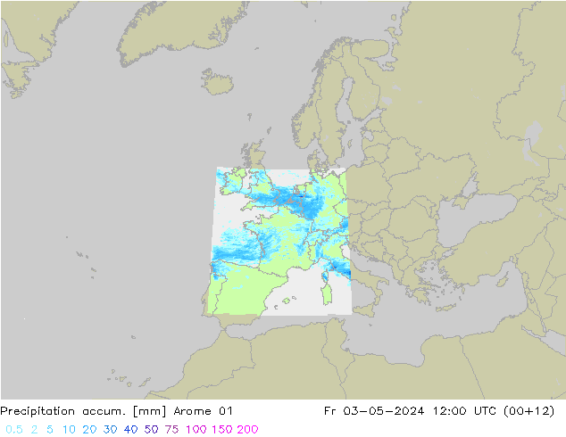 Precipitation accum. Arome 01 Fr 03.05.2024 12 UTC