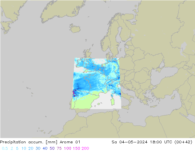 Nied. akkumuliert Arome 01 Sa 04.05.2024 18 UTC