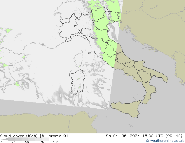 zachmurzenie (wysokie) Arome 01 so. 04.05.2024 18 UTC