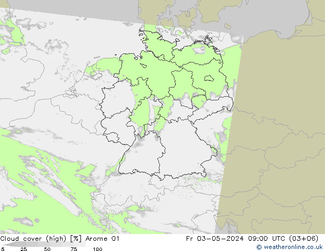 vysoký oblak Arome 01 Pá 03.05.2024 09 UTC