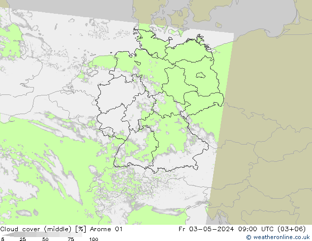 Cloud cover (middle) Arome 01 Fr 03.05.2024 09 UTC