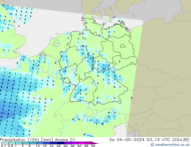 Precipitation (12h) Arome 01 So 04.05.2024 15 UTC