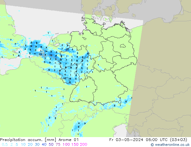 Precipitation accum. Arome 01  03.05.2024 06 UTC