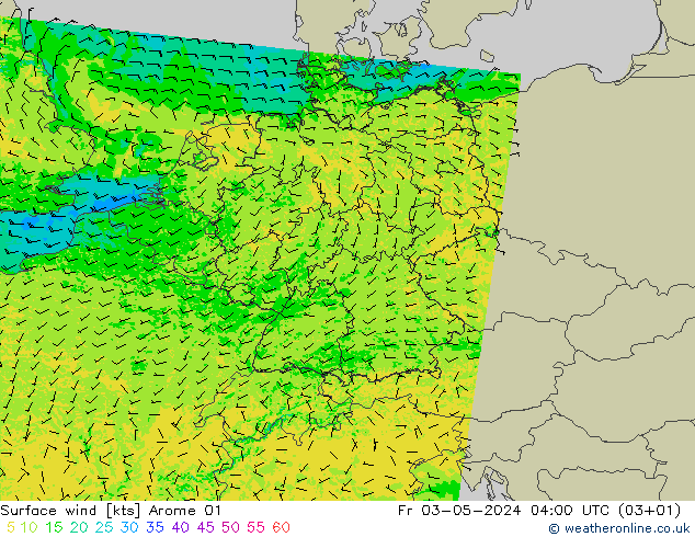 风 10 米 Arome 01 星期五 03.05.2024 04 UTC
