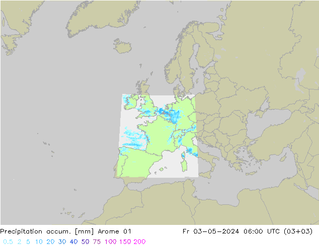 Precipitation accum. Arome 01 Sex 03.05.2024 06 UTC