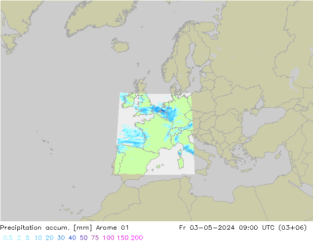 Precipitation accum. Arome 01 ven 03.05.2024 09 UTC