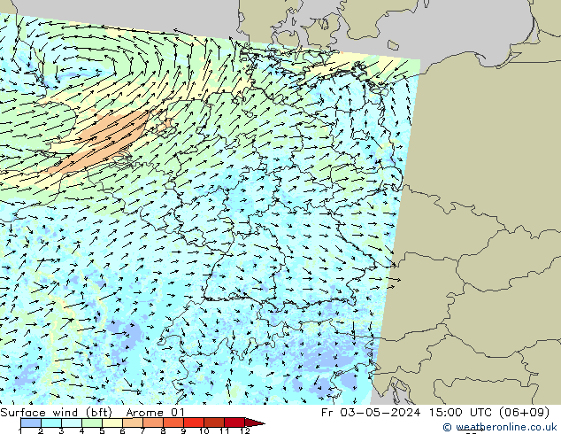  10 m (bft) Arome 01  03.05.2024 15 UTC