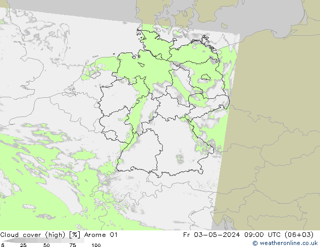 Nubes altas Arome 01 vie 03.05.2024 09 UTC