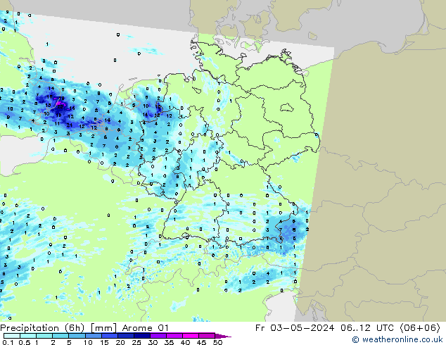 Precipitation (6h) Arome 01 Fr 03.05.2024 12 UTC