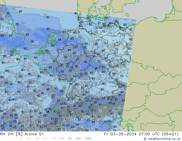 Humidité rel. 2m Arome 01 ven 03.05.2024 07 UTC